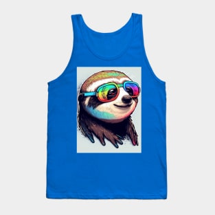 Happy summer rainbow shades sloth Tank Top